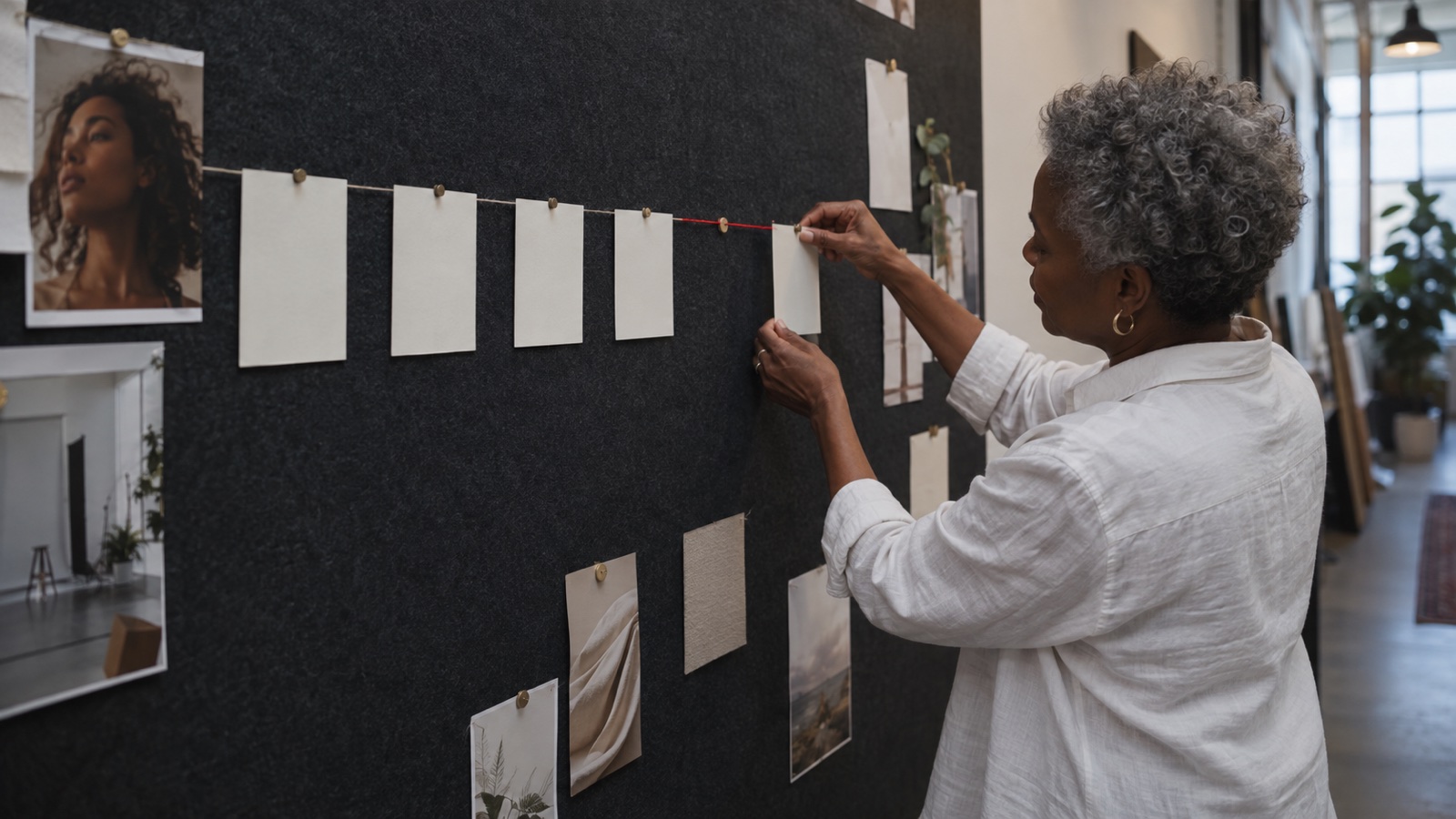 A campaign producer placing the final blank card on a studio planning wall