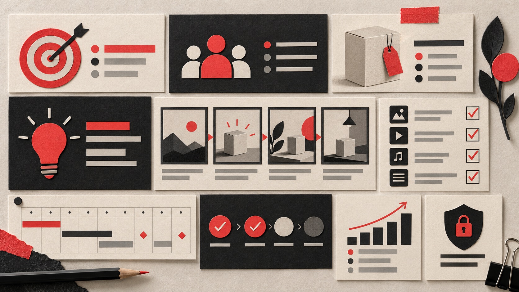 A modular influencer brief made from objective, audience, creative, timeline and rights blocks