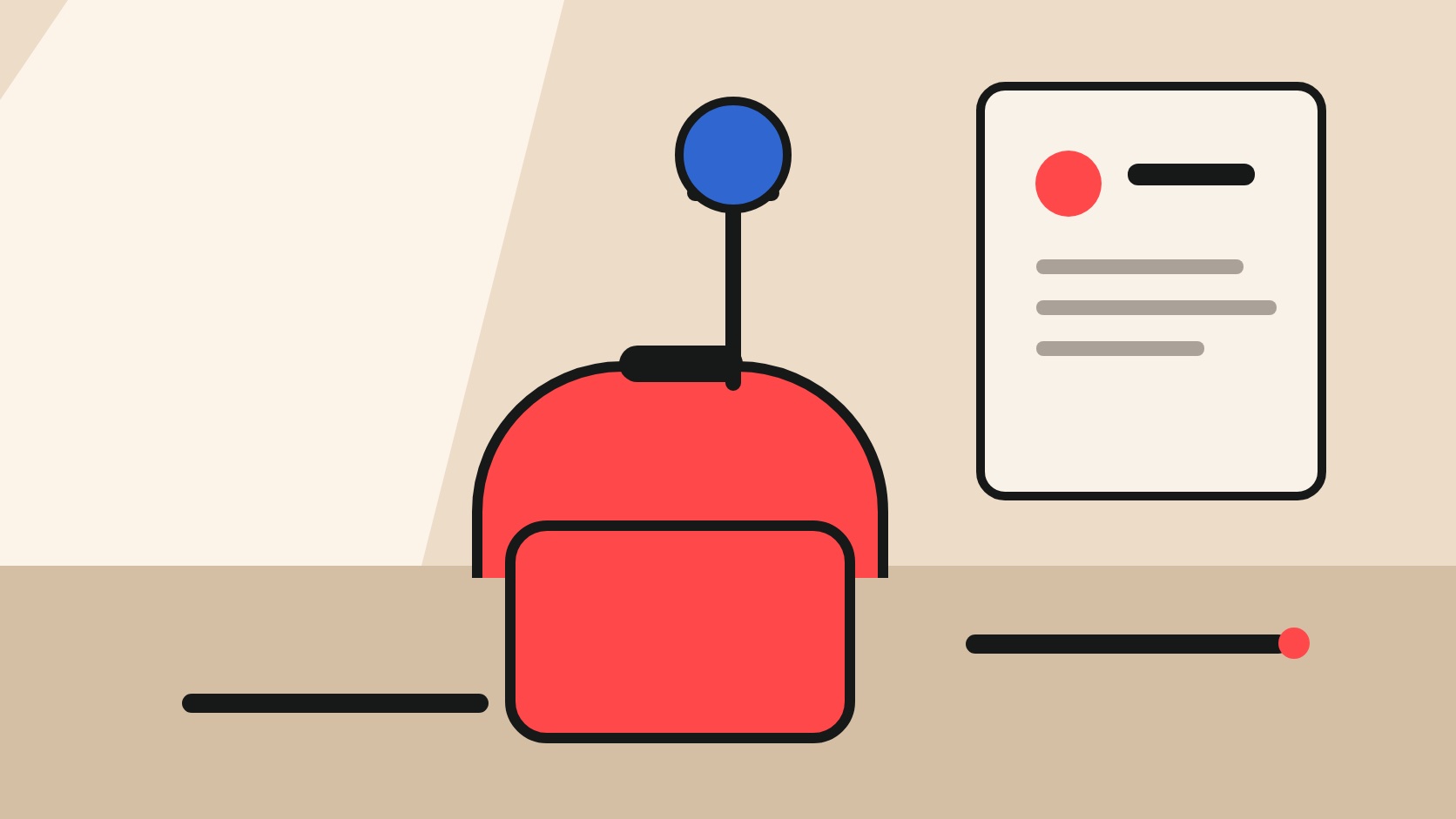 An inviting editorial interview set with one red chair, a soft light and a simple evidence board ready for a customer story